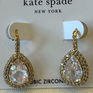 Kate Spade gold tone and cubic zirconia sparkling diamonds tear drop earrings.